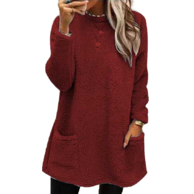 🔥LETZTER TAG 50% RABATT🔥 Damen Langarm Plüsch-Sweatshirt mit Taschen