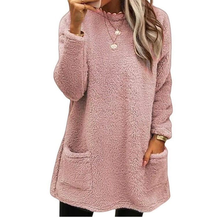 🔥LETZTER TAG 50% RABATT🔥 Damen Langarm Plüsch-Sweatshirt mit Taschen