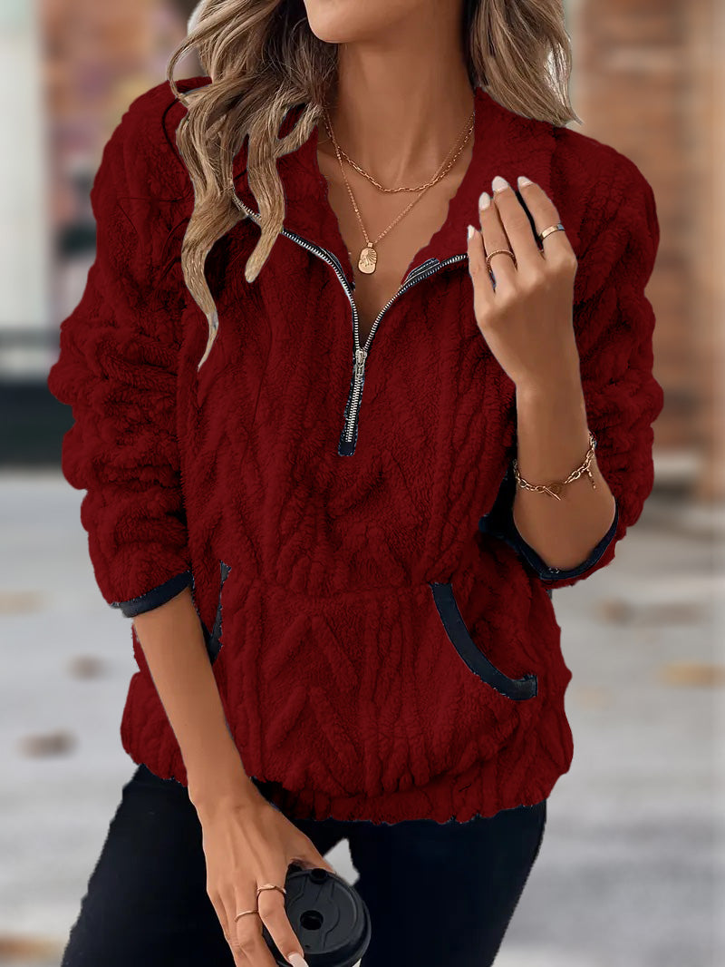 🎄Weihnachts-SALE🔥 2024 Damen Jacke mit Revers, halbem Reißverschluss und Plüschtasche