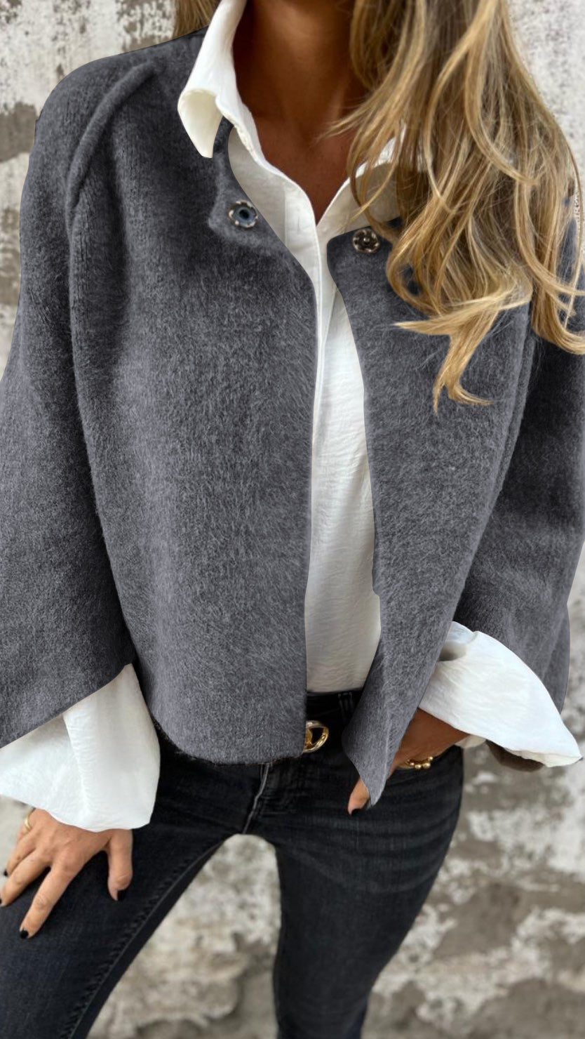 NOVITÀ - SCONTO DEL 50%🔥Cappotto da donna in cotone e lana, girocollo, a maniche lunghe