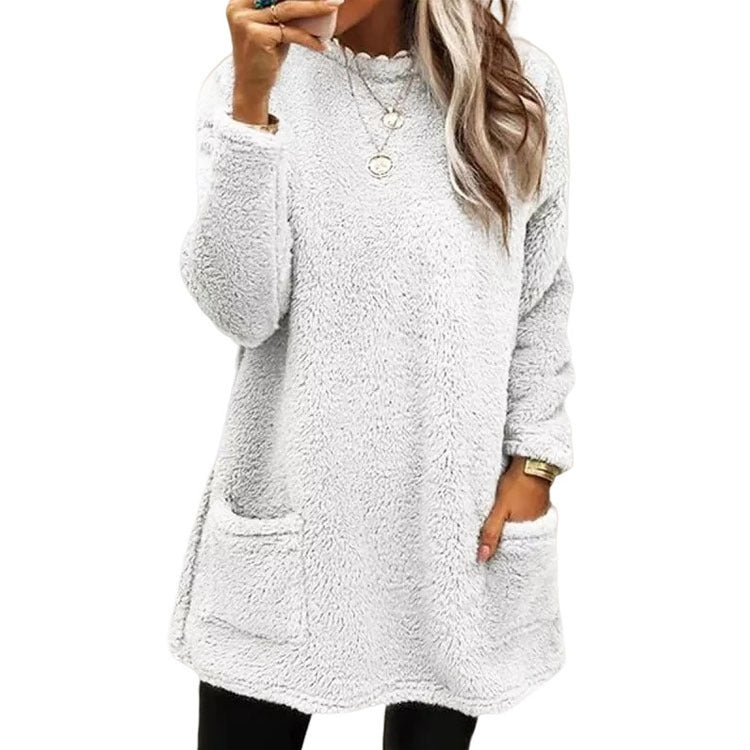 🔥LETZTER TAG 50% RABATT🔥 Damen Langarm Plüsch-Sweatshirt mit Taschen