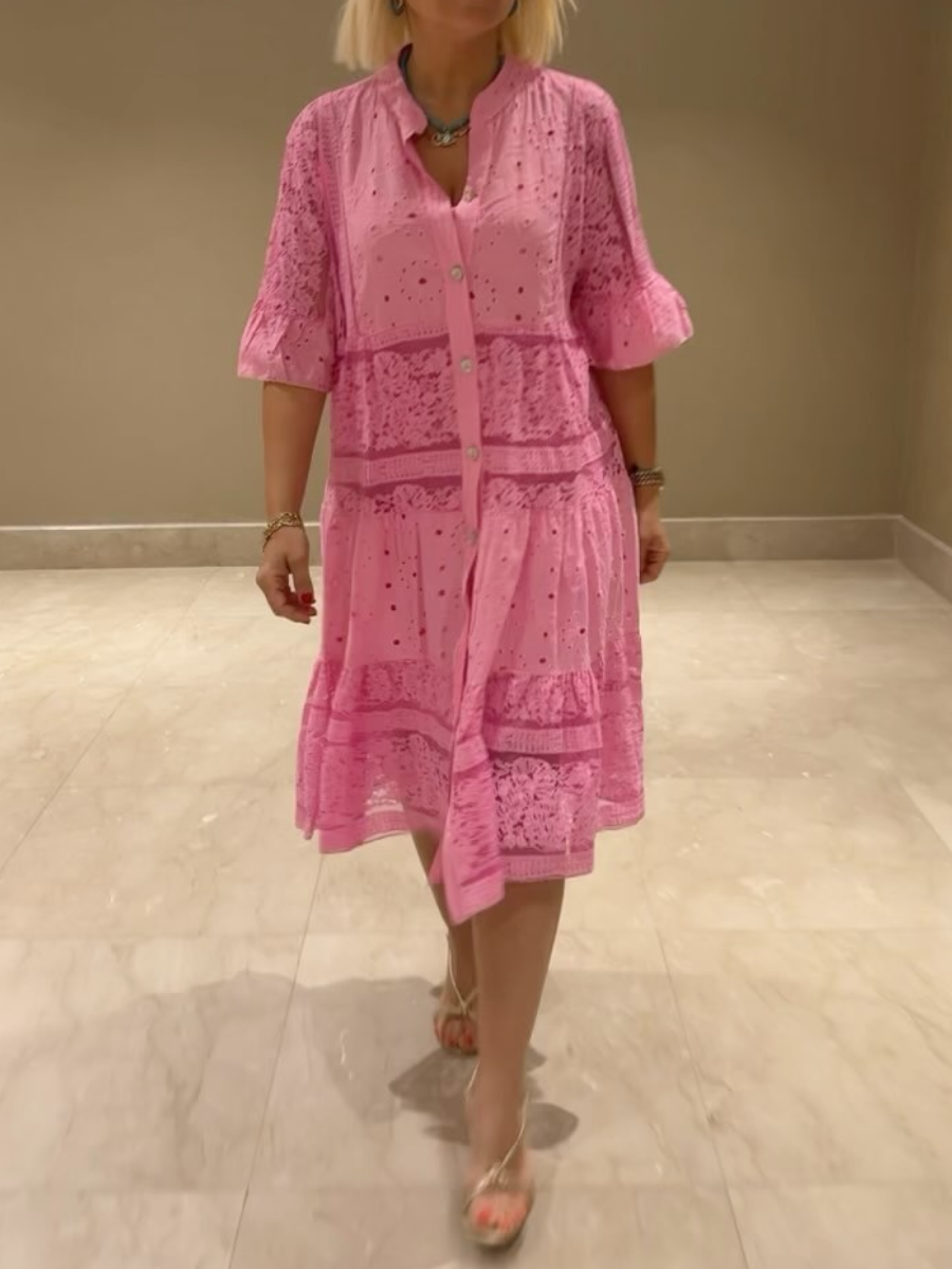 SVENDITA🔥Vestito da donna scollato a V a maniche medie e traforato