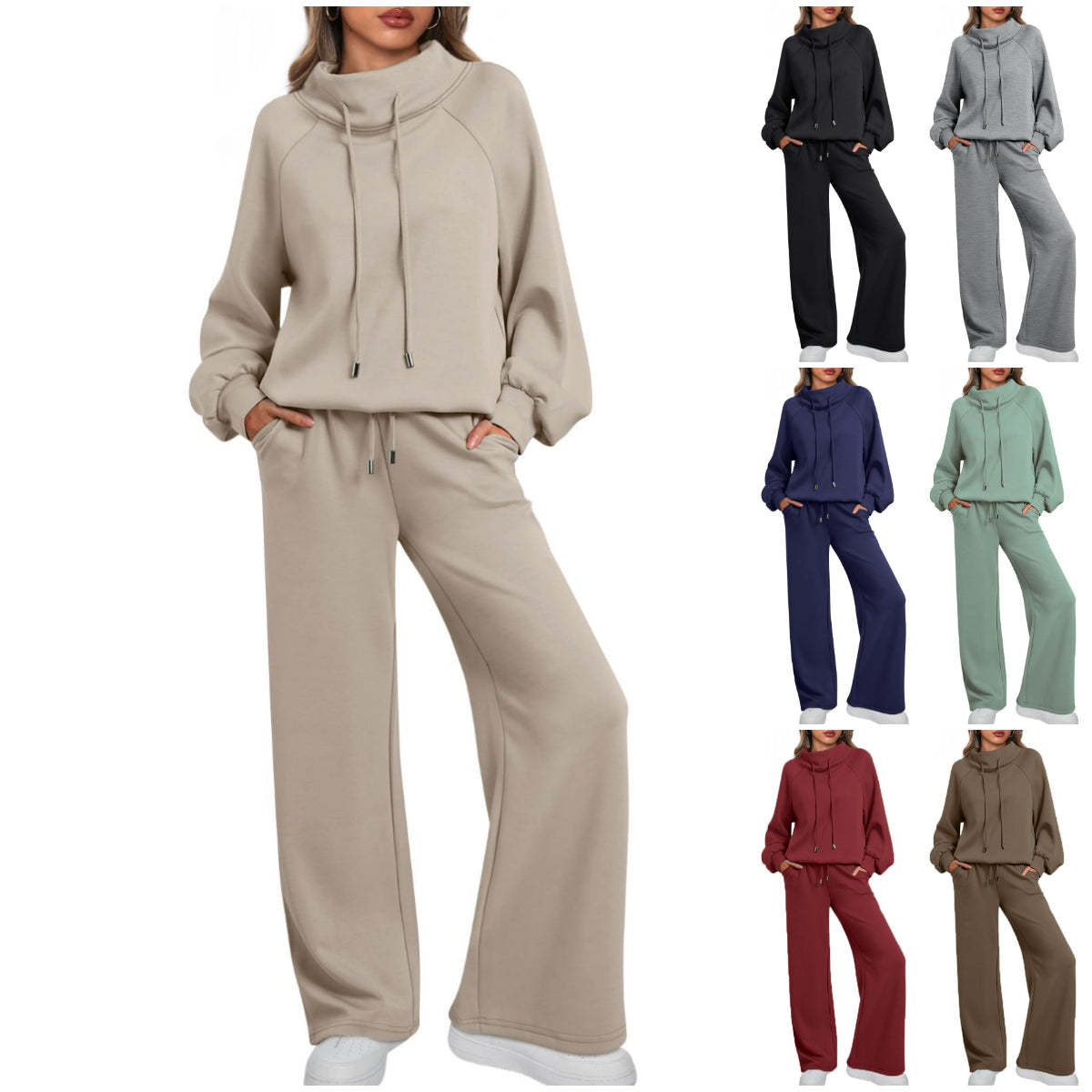🎄Saldi di Natale 🔥 Tuta casual da donna in due pezzi oversize, con felpa girocollo e coulisse e pantaloni della tuta a gamba larga