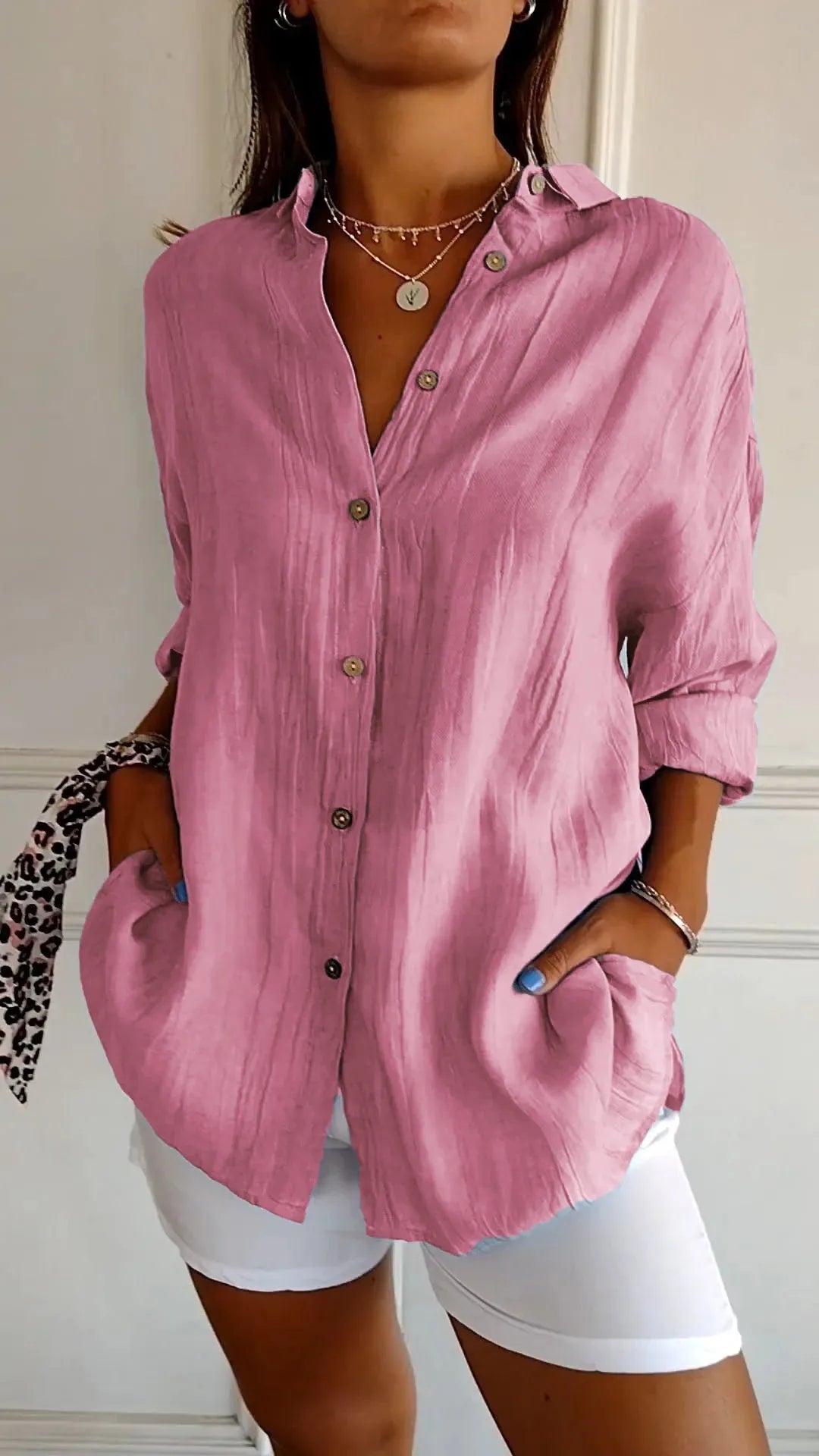 🌷Camicia da donna classica testurizzata plissettata monopetto con revers