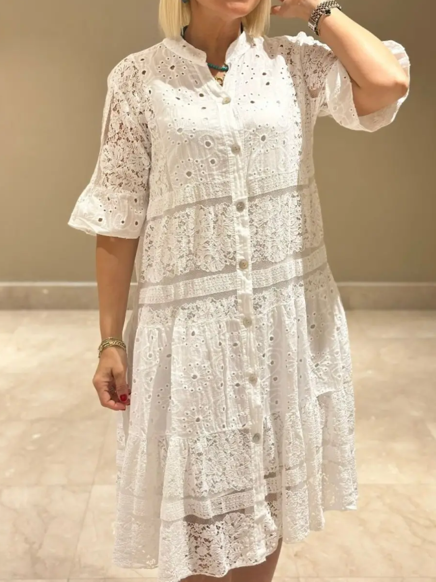 SVENDITA🔥Vestito da donna scollato a V a maniche medie e traforato