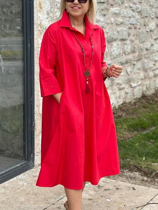 Vestito Lungo Casual con Colletto a Camicia