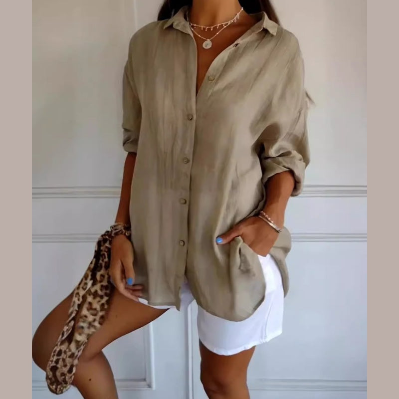 🌷Camicia da donna classica testurizzata plissettata monopetto con revers