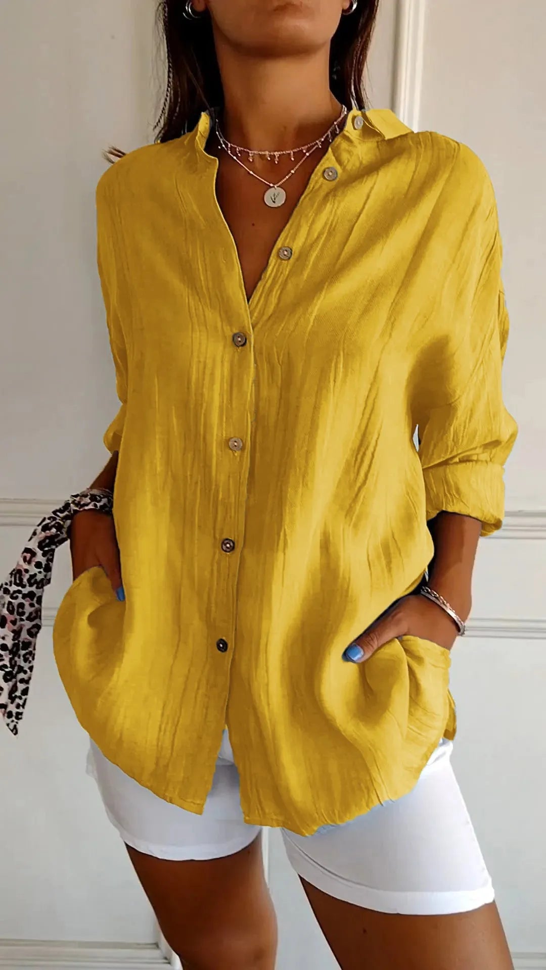 🌷Camicia da donna classica testurizzata plissettata monopetto con revers