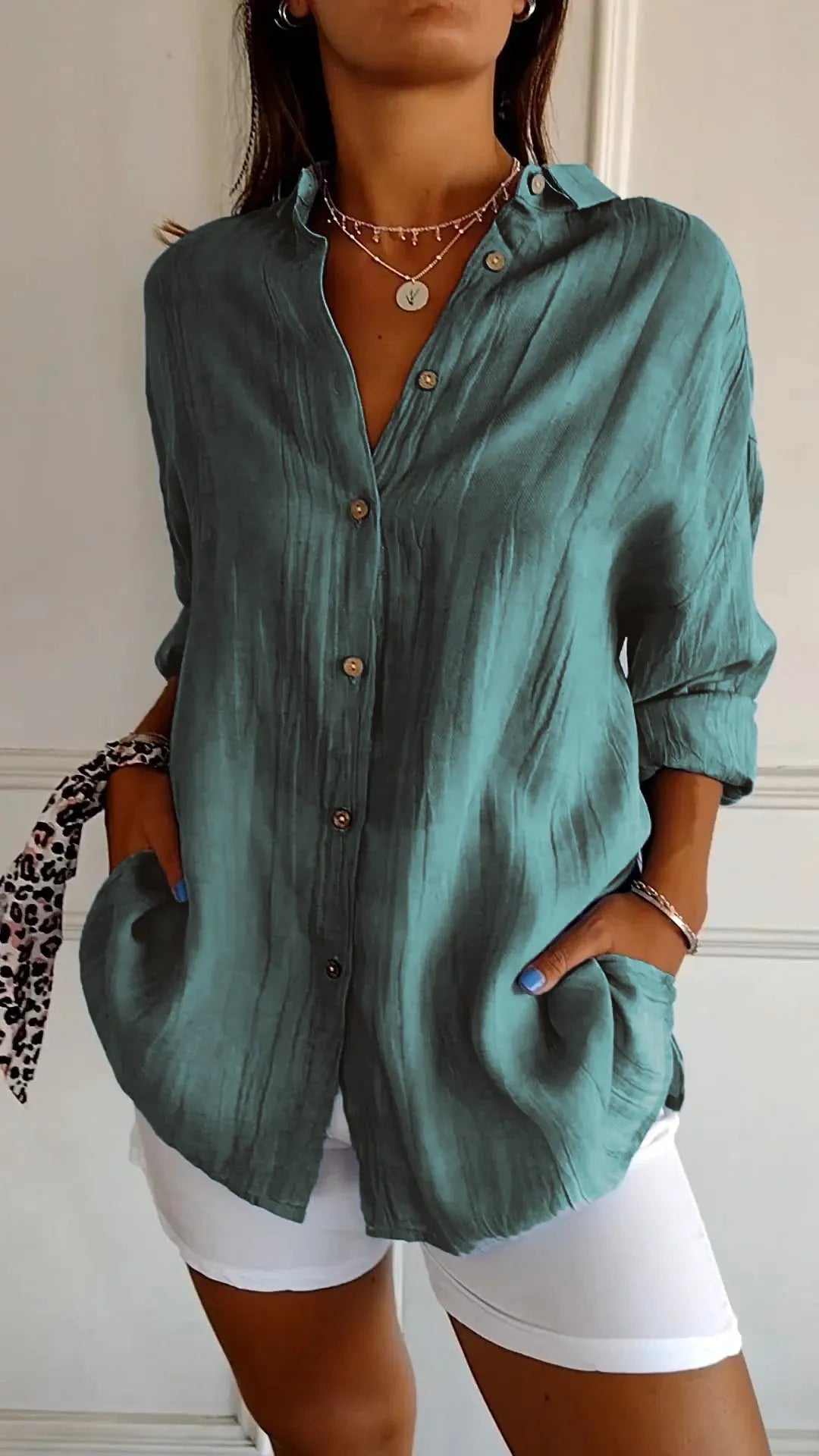 🌷Camicia da donna classica testurizzata plissettata monopetto con revers