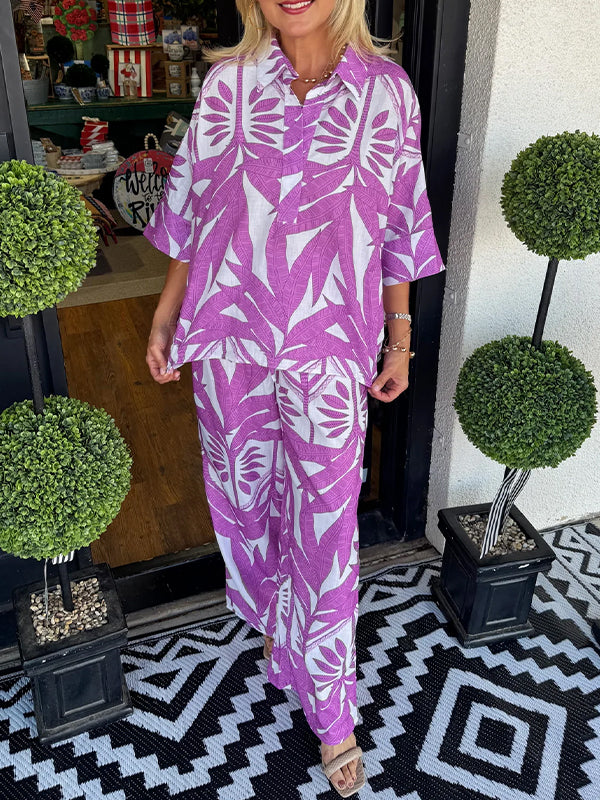 Neu🔥Damen zweiteiliger Freizeitanzug mit Blumenmuster und lockerer Passform