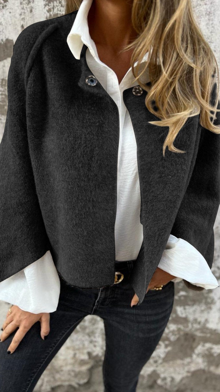NOVITÀ - SCONTO DEL 50%🔥Cappotto da donna in cotone e lana, girocollo, a maniche lunghe