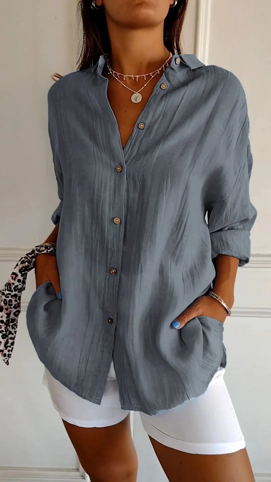 🌷Camicia da donna classica testurizzata plissettata monopetto con revers