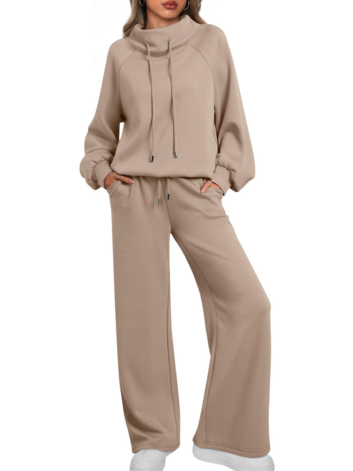 🎄Saldi di Natale 🔥 Tuta casual da donna in due pezzi oversize, con felpa girocollo e coulisse e pantaloni della tuta a gamba larga